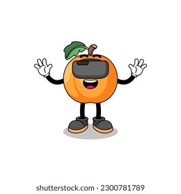 Illustration of apricot with a vr headset , character design