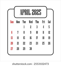 Illustration of April 2025 calendar