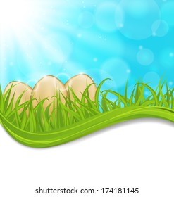 Illustration april background with Easter colorful eggs  - vector