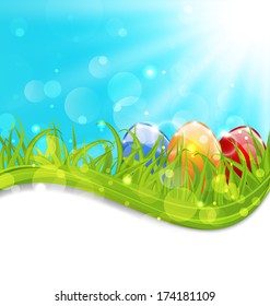 Illustration april card with Easter set colorful eggs  - vector