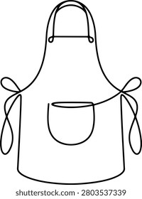 Illustration of apron garment with a front pocket detail, home baking barista cooking uniform icon, hand drawn outline vector illustration.