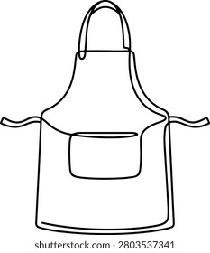 Illustration of apron garment with a front pocket detail, home baking barista cooking uniform icon, hand drawn outline vector illustration.
