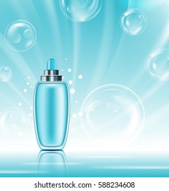 Illustration Aqua Cream Moisturizing Cosmetic, Template for Ads. Hydrating Facial Lotion. Blue Water Background - Vector