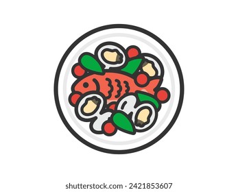 Illustration of Aqua Pazza icon (line drawing color).