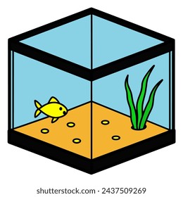 Illustration of an aquarium depicted in vector graphics in vector style