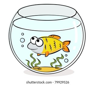 Illustration of aquarium with funny fish