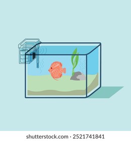 Illustration aquariums with discus fish inside. aquarium with top view and filter.