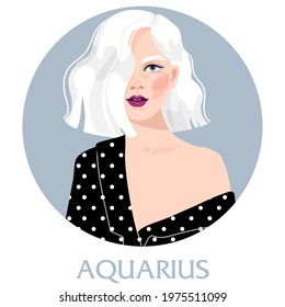 Illustration of Aquarius astrological sign as a beautiful girls. Zodiac vector illustration isolated on white. Future telling, horoscope, alchemy, spirituality, occultism, fashion woman.