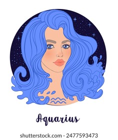 Illustration of Aquarius astrological sign as a beautiful girl. Zodiac vector illustration isolated on white. Future telling, horoscope
