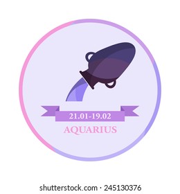 Illustration of aquarius with ribbon and text. Zodiac signs icon