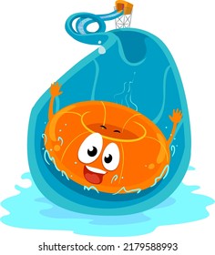 Illustration of Aquatic Floatation Device Mascot on Pool Water Slide