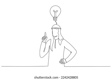 Illustration of arab businessman happy after got new idea. Single continuous line art style