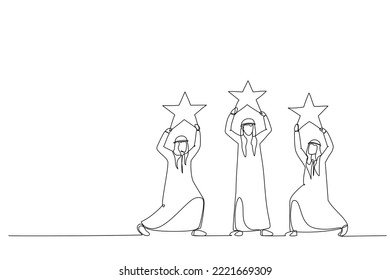 Illustration of arab businessman holding stars. Metaphor for star rating. Single continuous line art style
