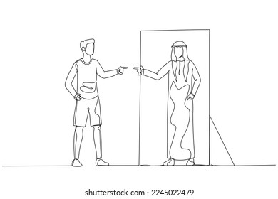 Illustration of arab man in the reflection looked by casual version self. One line art style