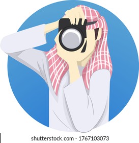 Illustration eines arabischen Mannes, der Keffiyeh trägt und Kamera als Fotograf verwendet