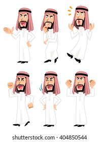 Illustration of Arab men. A variety of facial expressions and gestures