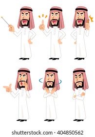 Illustration of Arab men. A variety of facial expressions and gestures