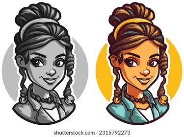 Illustration of arabian girl head fac line cartoon character