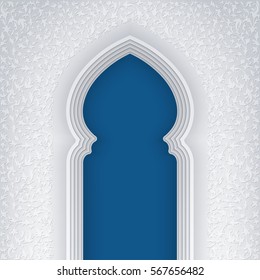 Illustration of arabic arch, with floral pattern, background for ramadan kareem greeting cards, EPS 10 contains transparency. 