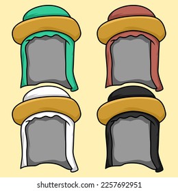 Illustration of an Arabic head cover or hat with a variety of beautiful color choices