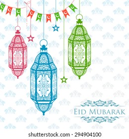 illustration of arabic lamp on Eid Mubarak (Happy Eid) background