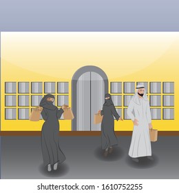 Illustration of Arabic people in shopping activity 