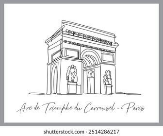 ilustración del Arco del Triunfo en Francia. Ilustración en estilo lineal sobre fondo blanco.