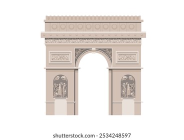 Ilustración del Arco del Triunfo en París, Francia, atracción turística, fondo blanco, datos de Vector