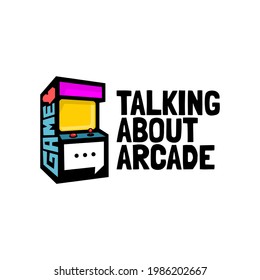 illustration of an arcade game machine with chat symbol with a retro style. good for gaming theme podcast or any business with a retro game theme.