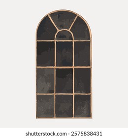 Illustration of an arched window with a vintage design. The window a classic arch, vintage style, and elegant frame, perfect for architectural inspiration. Vintage illustration isolated, vector.