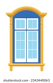 Ilustración de una ventana arqueada. Ventanas en edificios de estilo clásico, casas, arquitectura.