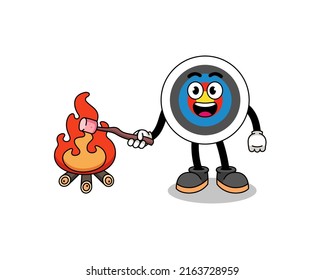 Illustration of archery target burning a marshmallow , character design