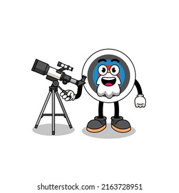 Illustration of archery target mascot as an astronomer , character design