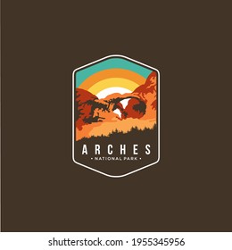 Illustration of arches national park emblem patch logo on dark background