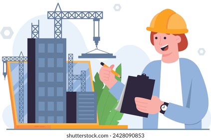 Illustration of an Architect Considering His Building