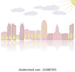 illustration of architectural building in panoramic view