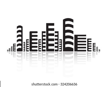 Illustration of architectural building in panoramic view. Vector city concept.