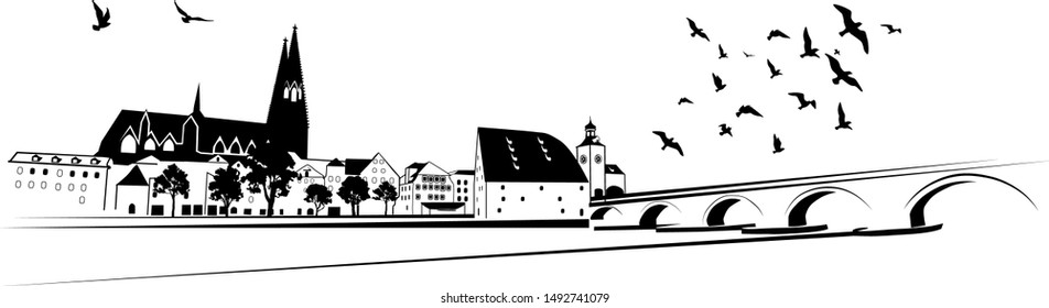 illustration of architectural building of Regensburg in panoramic view - eps 10