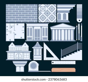 Illustration of Architectural Tools and Elements Structure Collection