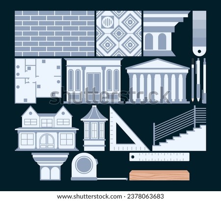 Illustration of Architectural Tools and Elements Structure Collection