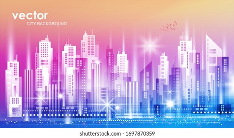 Illustration with architecture, skyscrapers, megapolis buildings downtown