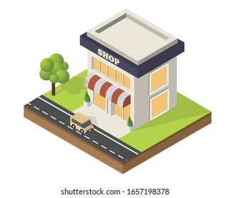 Illustration of the area of a shop building on the side of the street.