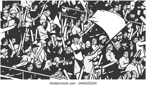 Illustration Of Arena Stadium Crowd At Sports Event Waving Blank Flag