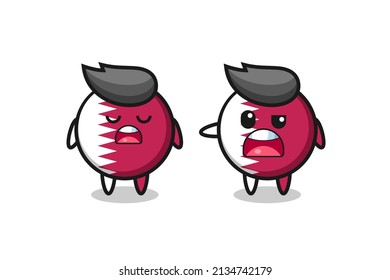 illustration of the argue between two cute qatar flag badge characters , cute style design for t shirt, sticker, logo element