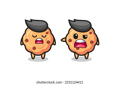 illustration of the argue between two cute chocolate chip cookie characters , cute style design for t shirt, sticker, logo element