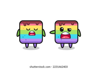 illustration of the argue between two cute rainbow cake characters , cute style design for t shirt, sticker, logo element