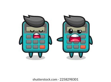ilustración de la discusión entre dos personajes de calculadora lindos, diseño de estilo lindo para camiseta, pegatina, elemento logo