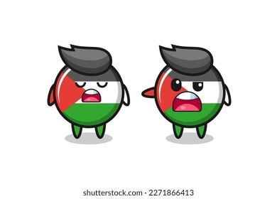 illustration of the argue between two cute palestine flag badge characters , cute style design for t shirt, sticker, logo element