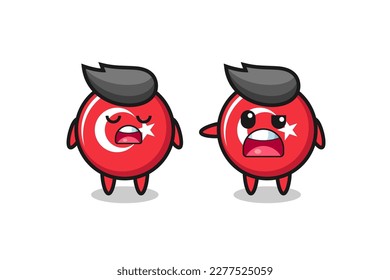 illustration of the argue between two cute turkey flag badge characters , cute style design for t shirt, sticker, logo element