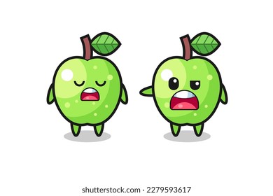 illustration of the argue between two cute green apple characters , cute style design for t shirt, sticker, logo element